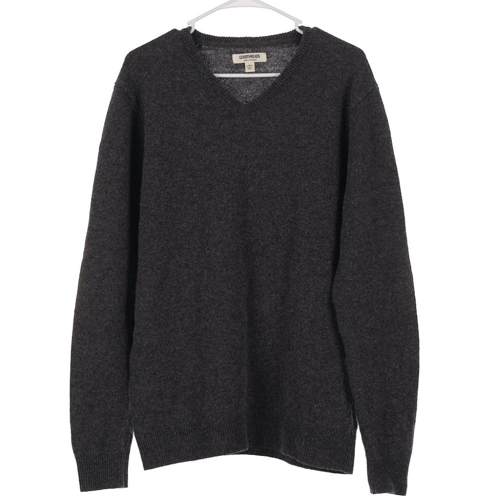 GOODTHREADS 100% Lambswool Gray V-Neck Sweater Men's L/T